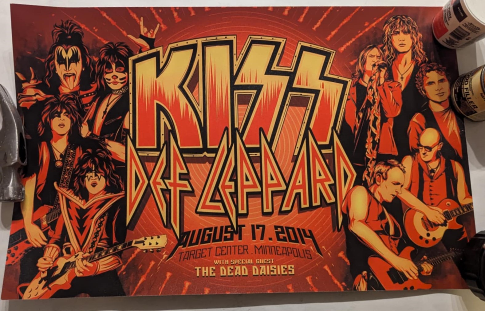 KISS Eric Singer Personally Owned Aug 27 2014 MINNEAPOLIS w Def Leppard Promo Tour Poster