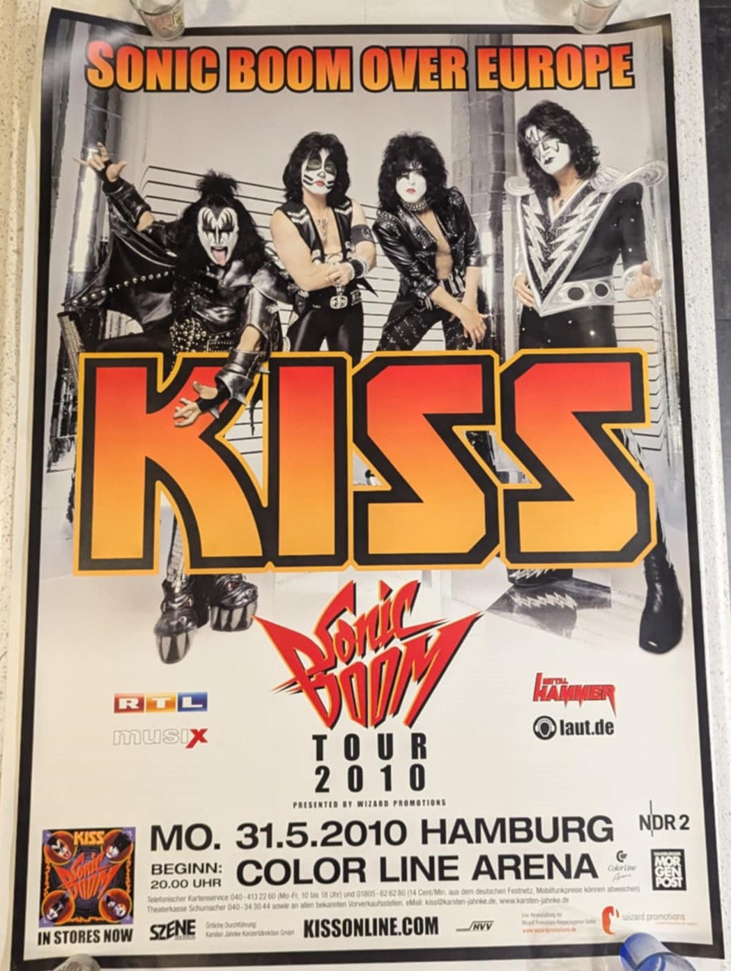 KISS Eric Singer Personally Owned HAMBURG 5-31-2010 Sonic Boom Over Europe Tour Poster FIRST TIME ERIC SANG BETH