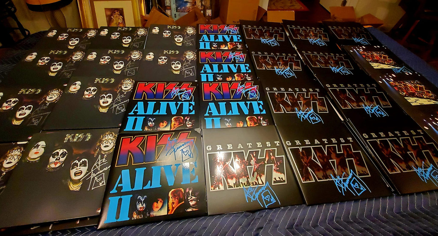 KISSONLINE KISS ACE FREHLEY Signed CREATURES OF THE NIGHT KOL EX 40th Anniversary 3LP Blue Vinyl