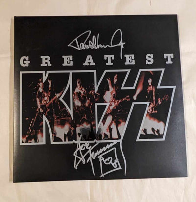 KISSOnline PAUL STANLEY and ACE FREHLEY signed GREATEST KISS LP Galaxy colored KOL EX vinyl