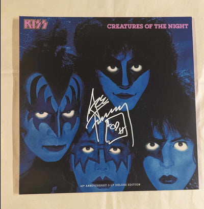 KISSONLINE KISS ACE FREHLEY Signed CREATURES OF THE NIGHT KOL EX 40th Anniversary 3LP Blue Vinyl