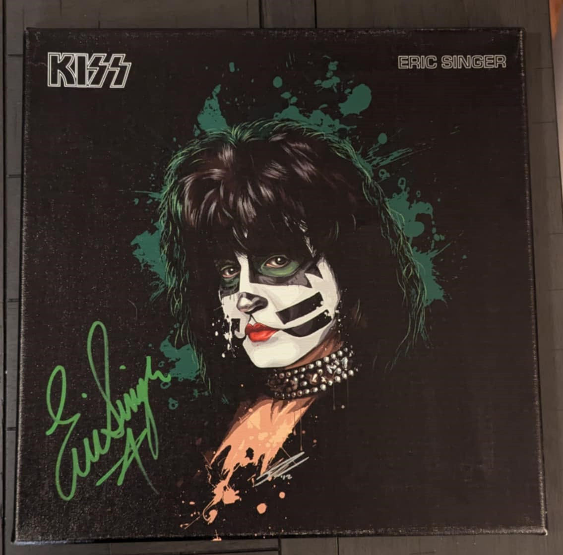 KISS Eric Singer Personally Owned and Signed Hand Painted 16 x 16 Canvas