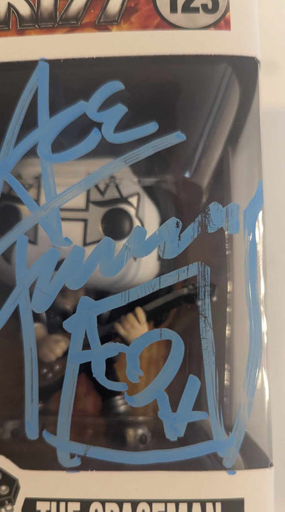 KISS ACE FREHLEY Signed FUNKO POP #123 Vinyl Figure  Blue signature SCRATCH & DENT