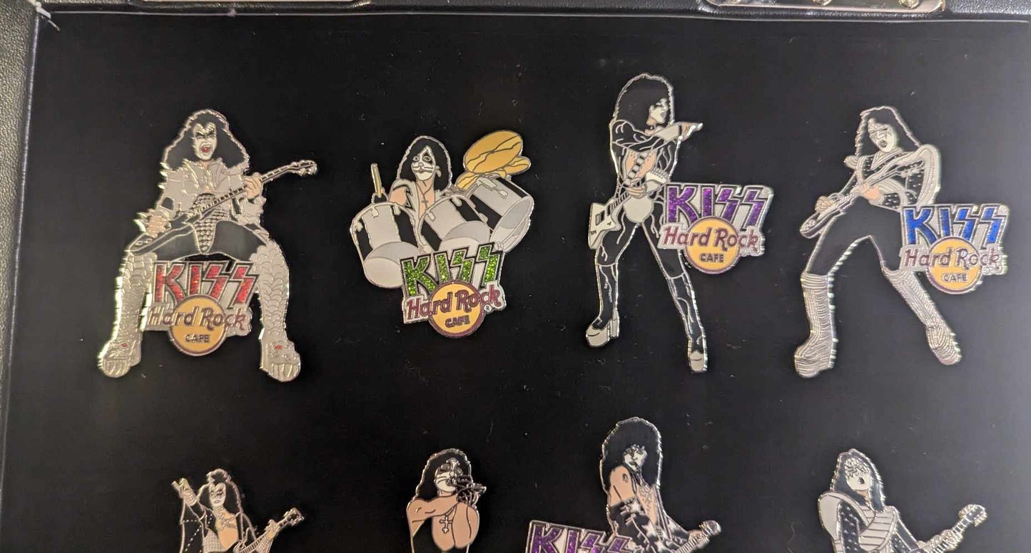 Lot of 12 KISS HARD ROCK CAFE Pins with Display Case