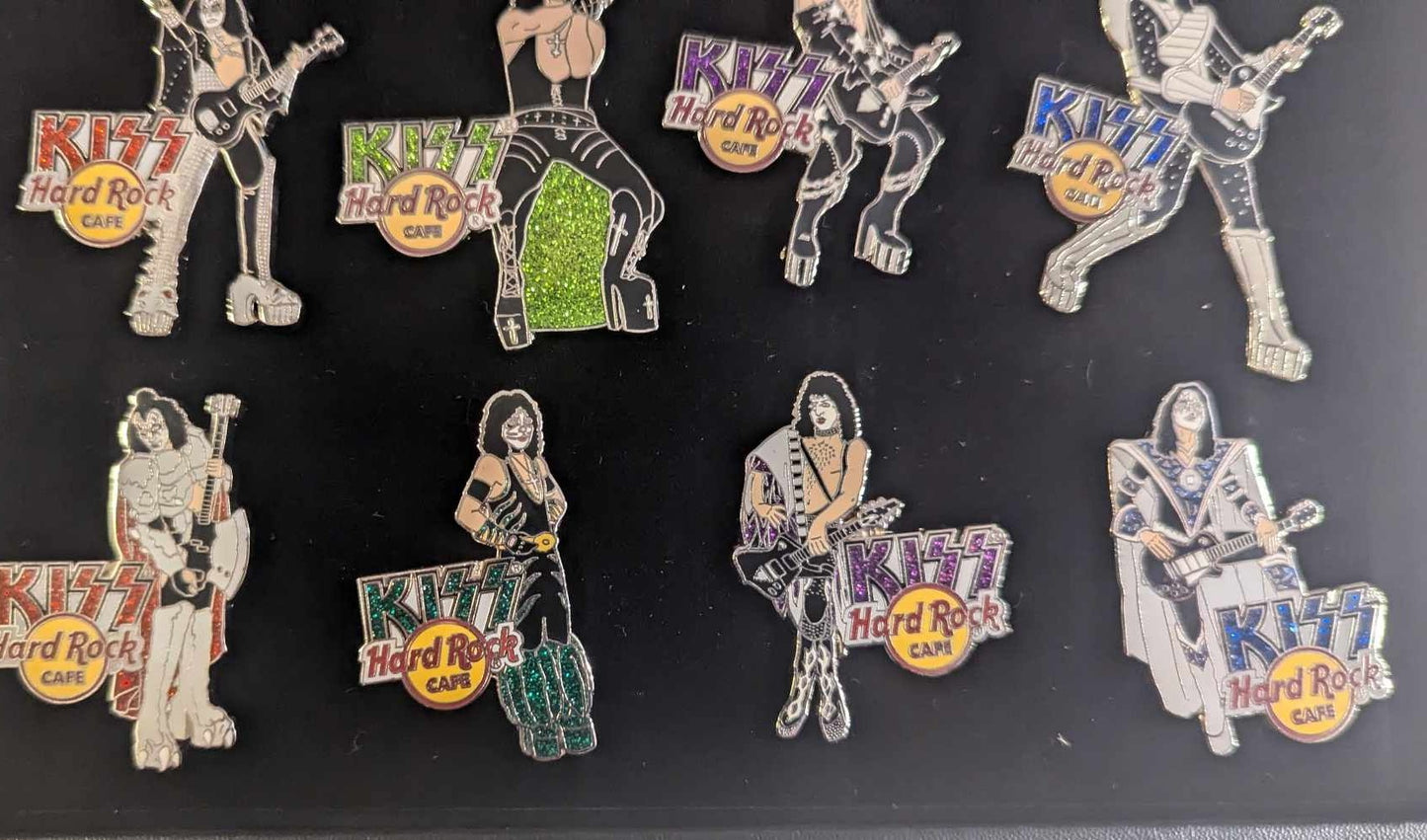 Lot of 12 KISS HARD ROCK CAFE Pins with Display Case