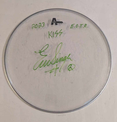 Eric Singer 2023 EOTR Stage-Used and Signed EOTR 16" DRUMHEAD KISS