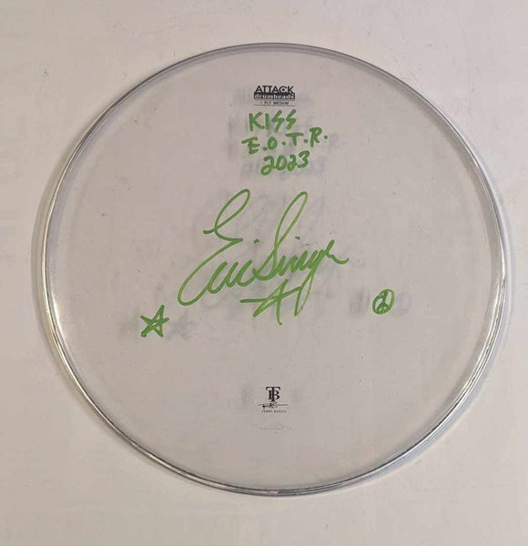 Eric Singer 2023 EOTR Stage-Used and Signed EOTR 16" DRUMHEAD KISS