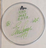 6-25-2023 CARTAGENA SPAIN Eric Singer Signed EOTR DRUMHEAD w DRUMSTICK KISS