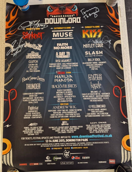 KISS Eric Singer Personally Owned 6-14-2015 DOWNLOAD FESTIVAL  Tour Poster SIGNED BY THE ENTIRE BAND