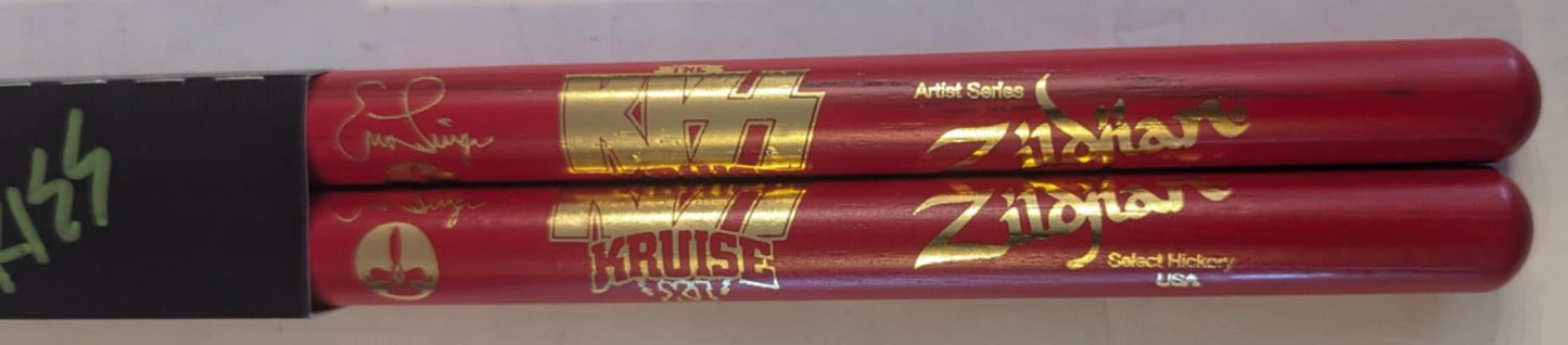 Eric Singer KISS Kruise XI Red Signed set of 2 Drumsticks Eric Singer KISS Personal Collection