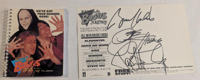 BILL & TEDS BOGUS JOURNEY PROMO POSTCARD SIGNED BY PAUL STANLEY GENE SIMMONS & BRUCE KULICK w PROMO NOTEBOOK SIGNED BY BRUCE