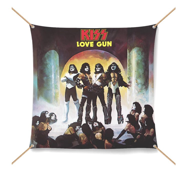 KISS LOVE GUN 4'x4'  Cloth Flag KOL EX