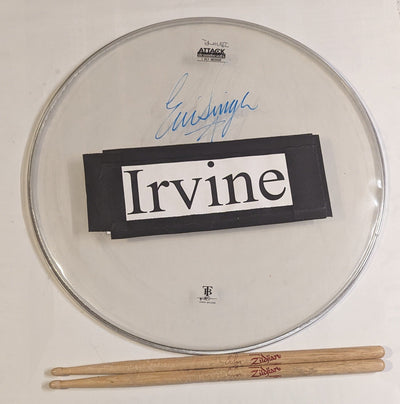 IRVINE CA 8-14-2012 ERIC SINGER Stage-Used Signed 16" Drumhead and Drumsticks  KISS