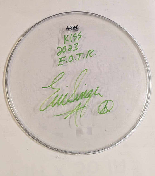 6-25-2023  CARTAGENA SPAIN Eric Singer Signed EOTR DRUMHEAD w SETLIST KISS