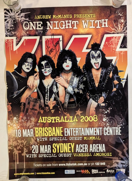 KISS Eric Singer Personally Owned and Signed March 18/20 2008 BRISBANE and  SYDNEY AUSTRALIA  Tour Poster