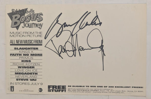 BILL & TEDS BOGUS JOURNEY PROMO POSTCARD SIGNED BY PAUL STANLEY & BRUCE KULICK