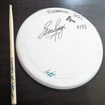 4-25-2023 FLORIANOPOLIS BRAZIL Eric Singer Signed EOTR SNAREHEAD w DRUMSTICK KISS