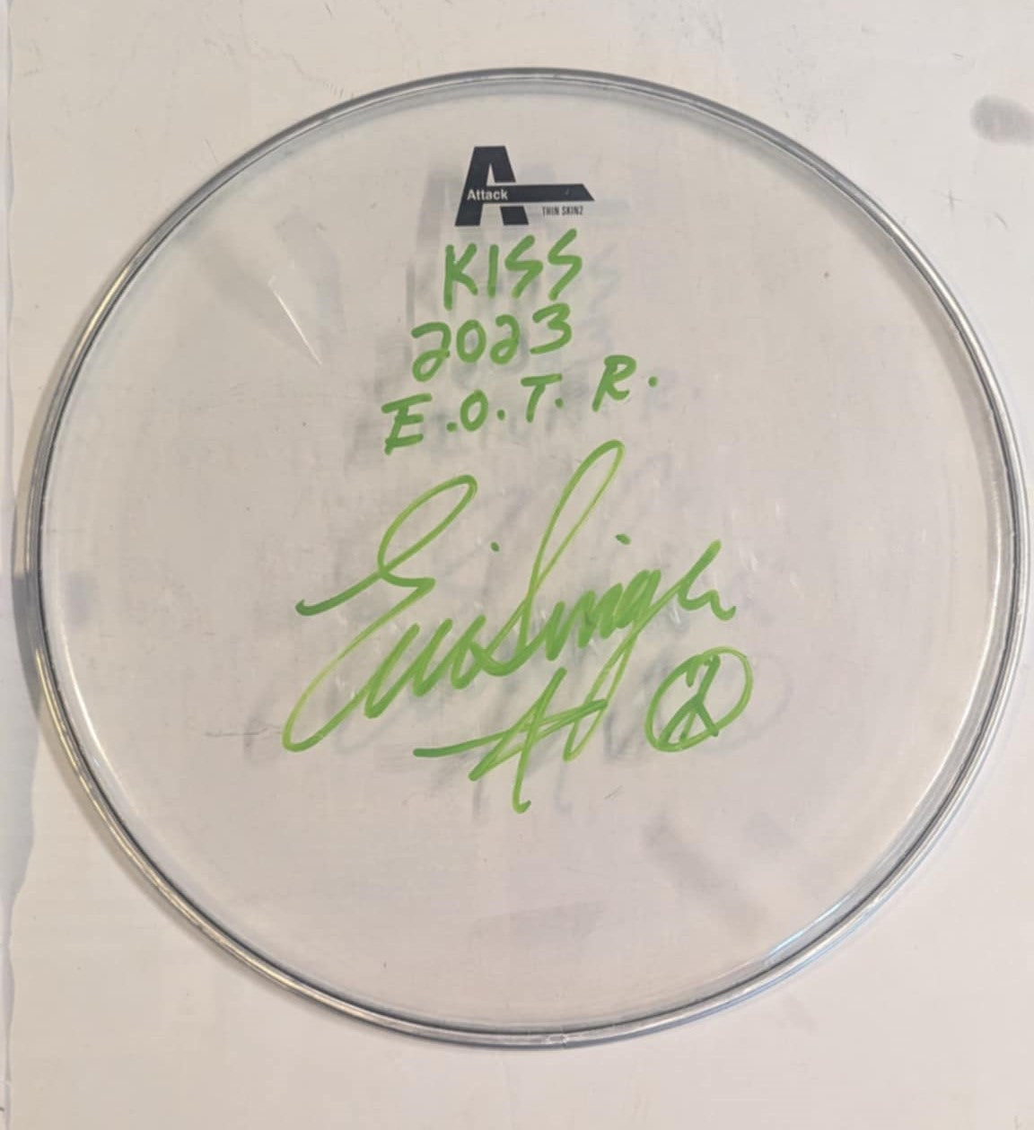 11-18-2023 MONTREAL Eric Singer Signed EOTR DRUMHEAD w SETLIST KISS