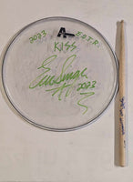 6-26-2023 NEWCASTLE ENGLAND Eric Singer Signed EOTR DRUMHEAD w DRUMSTICK KISS