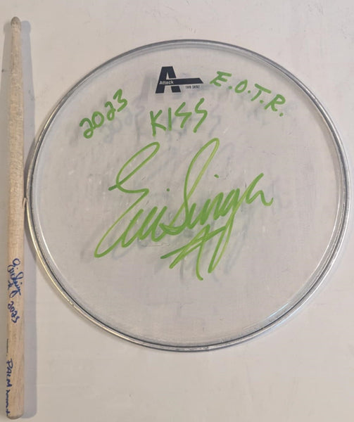 11-1-2023 PALM SPRINGS DESERT Eric Singer Signed EOTR DRUMHEAD w DRUMSTICK KISS