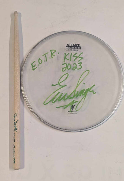 11-8-2023 VANCOUVER Eric Singer Signed EOTR DRUMHEAD w DRUMSTICK KISS